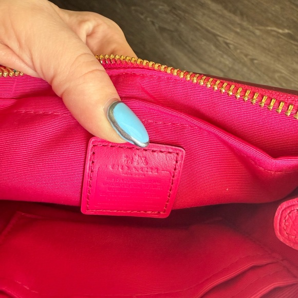 Coach Hot Pink Leather Wristlet with Gold Chain
